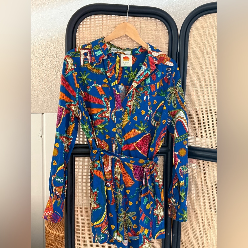 FARM Rio Blue Multicolor Tropical Print Jumpsuit Romper